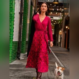 Boden Ophelia Wrap Dress Pink Geometric Size US 8